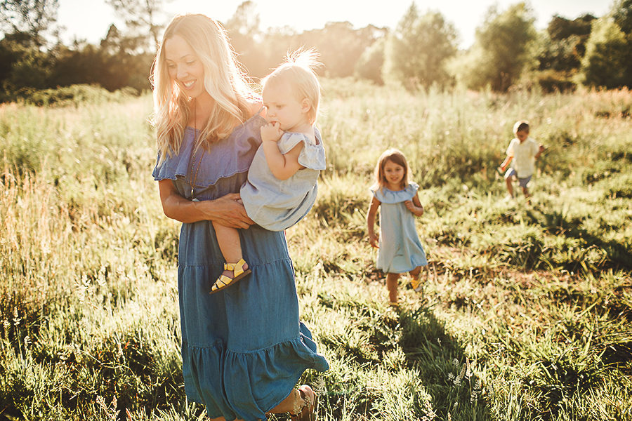 Sacramento Family Photographer Loomis Mother and children walking on private estate